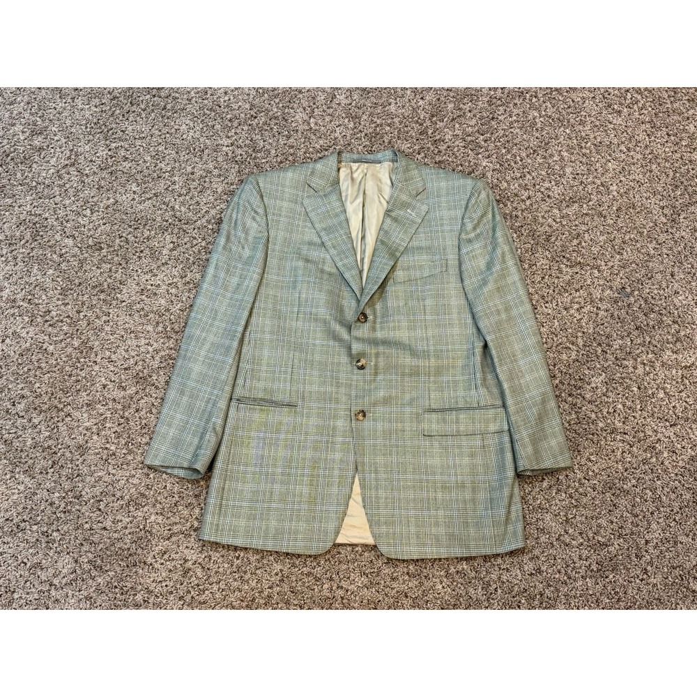Ermenegildo Zegna 100% Wool Green Plaid Sport Coat Blazer Size 52R 15 MilMil 15